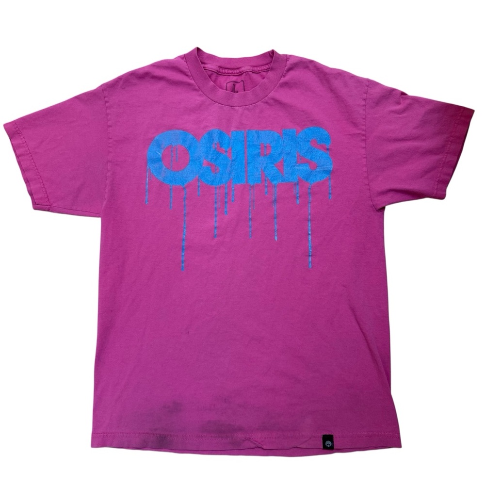 Vintage Y2K 0siris Pink Tee with Blue Drip Logo Skateboard Tee